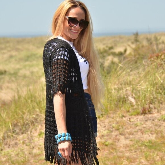 BLACK or green CROCHET CARDIGAN vest - Picture 2 of 7